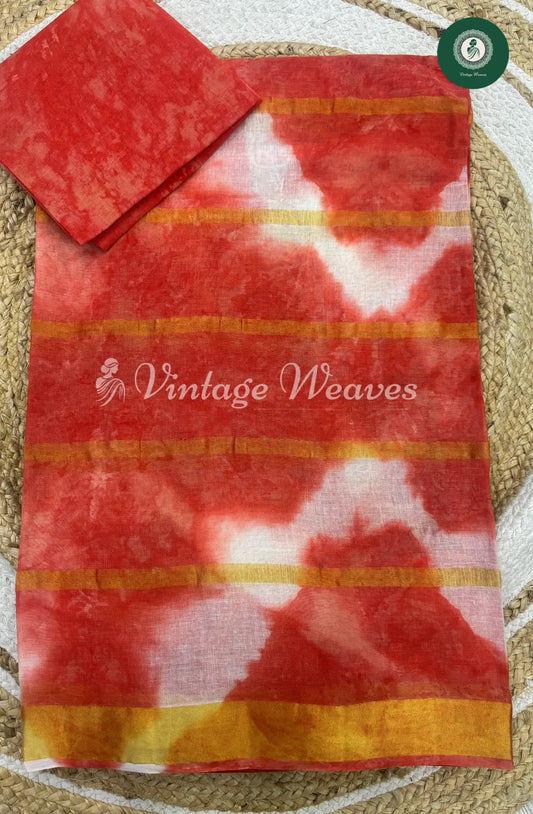 Dailywear Cotton Saree Marble Print-Orange