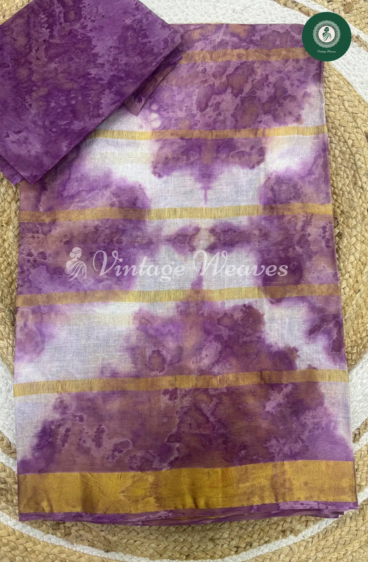 Dailywear Cotton Saree Marble Print-Purple