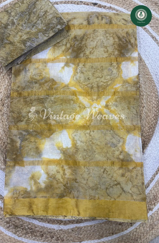 Dailywear Cotton Saree Marble Print-Yellow