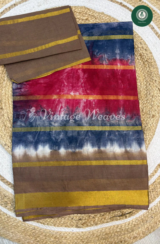 Dailywear Cotton Saree Multicolour -Blue with Pink