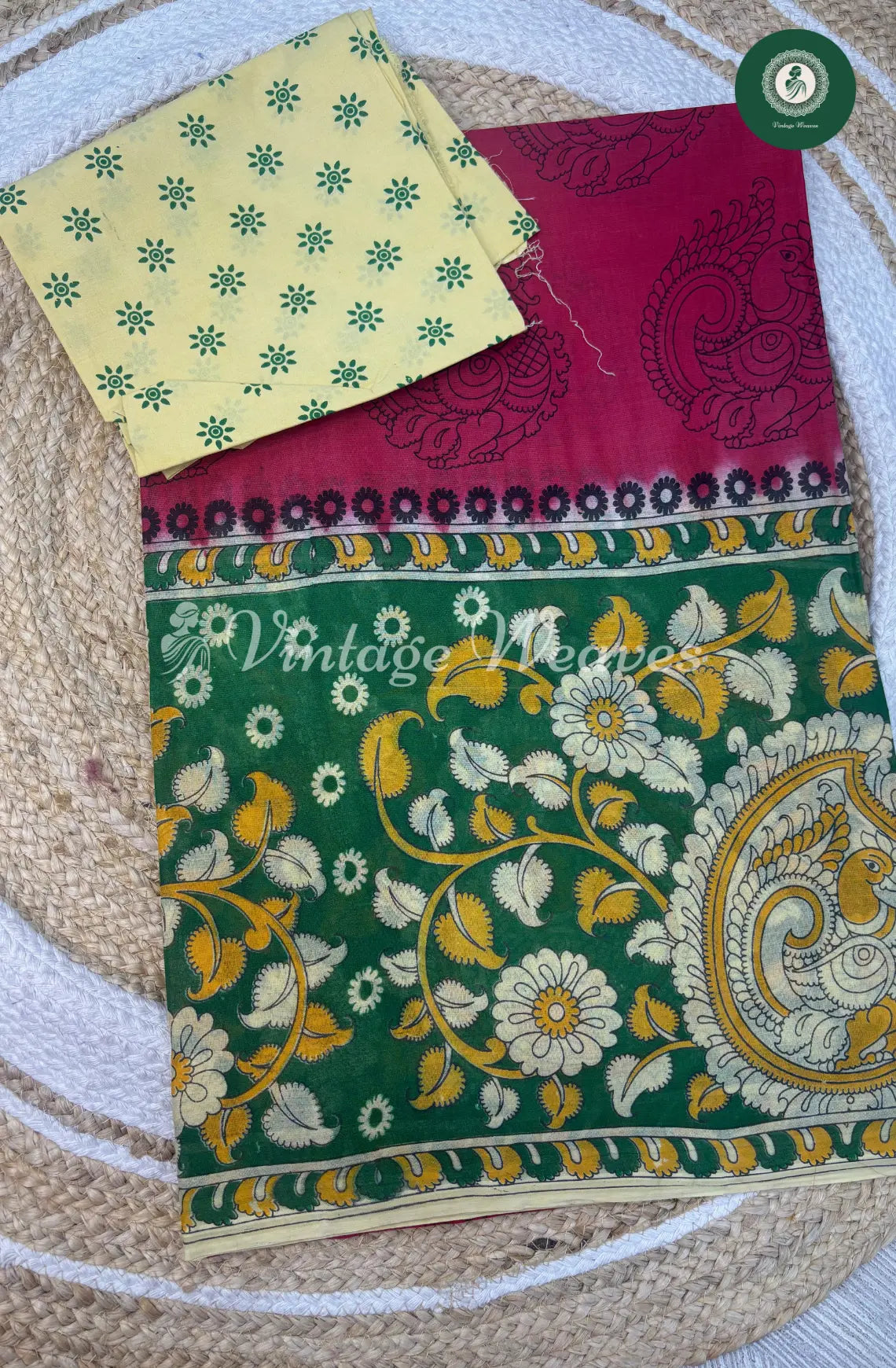 Dailywear Cotton Saree Peacock Border-Pink with Green