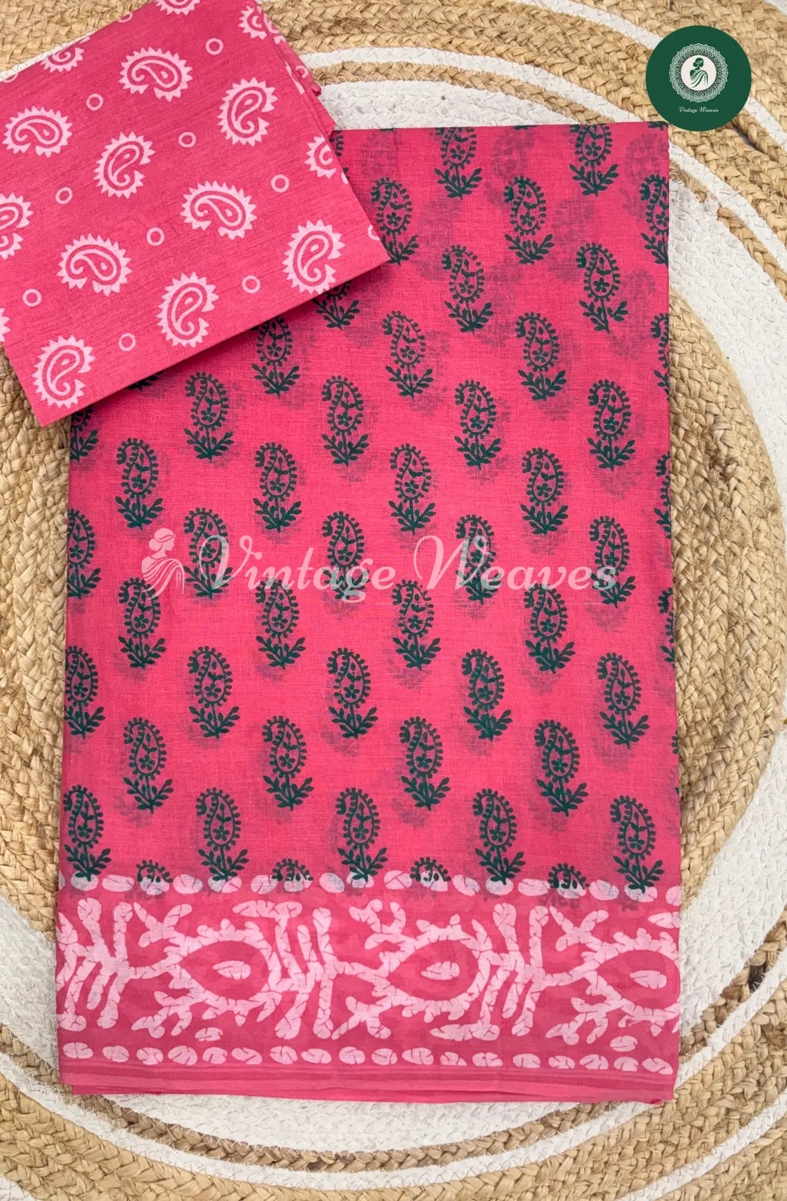 Dailywear Cotton Saree With Mango Print-Pink