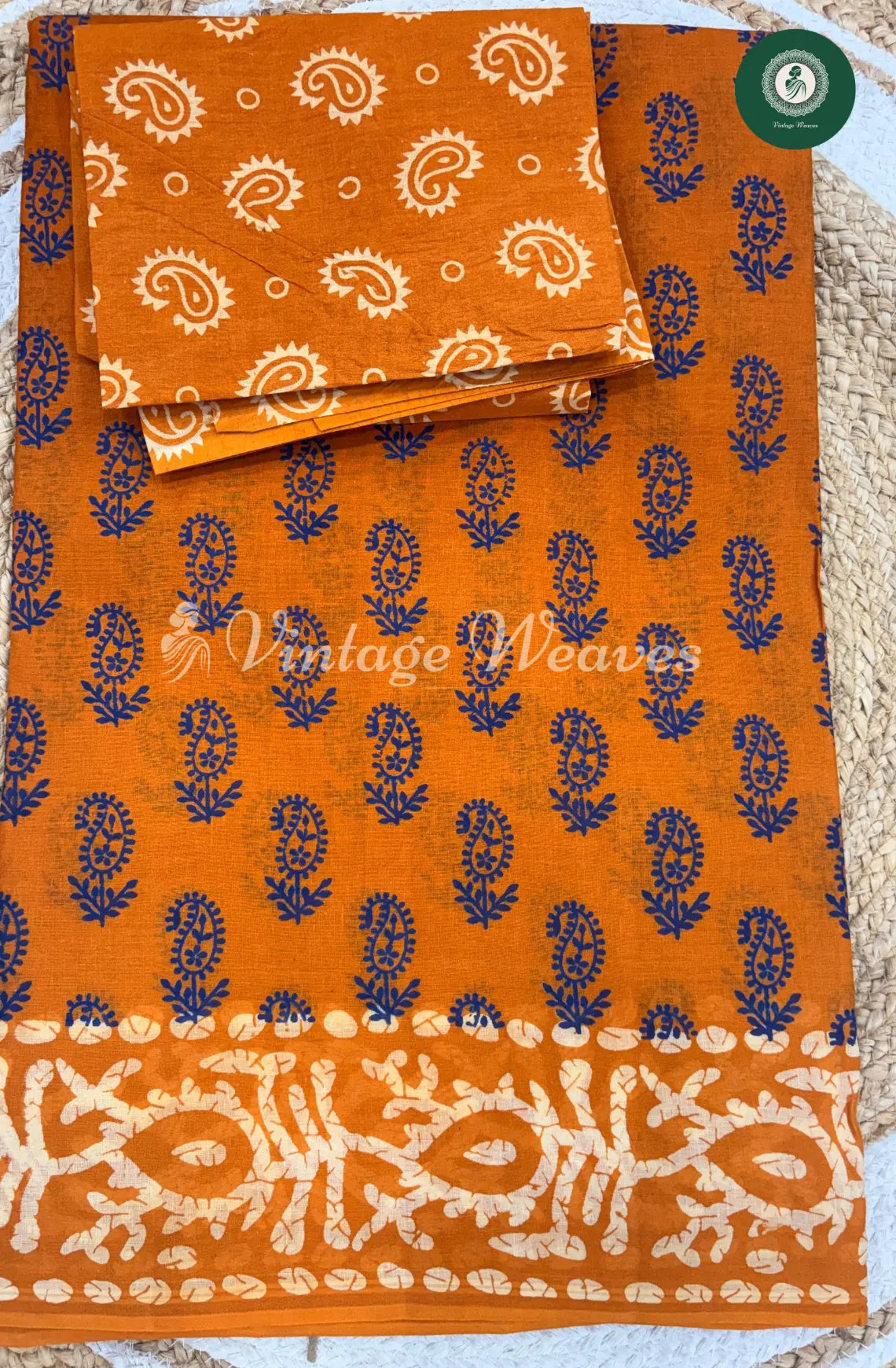 Dailywear Cotton Saree With Mango Print- Yellow