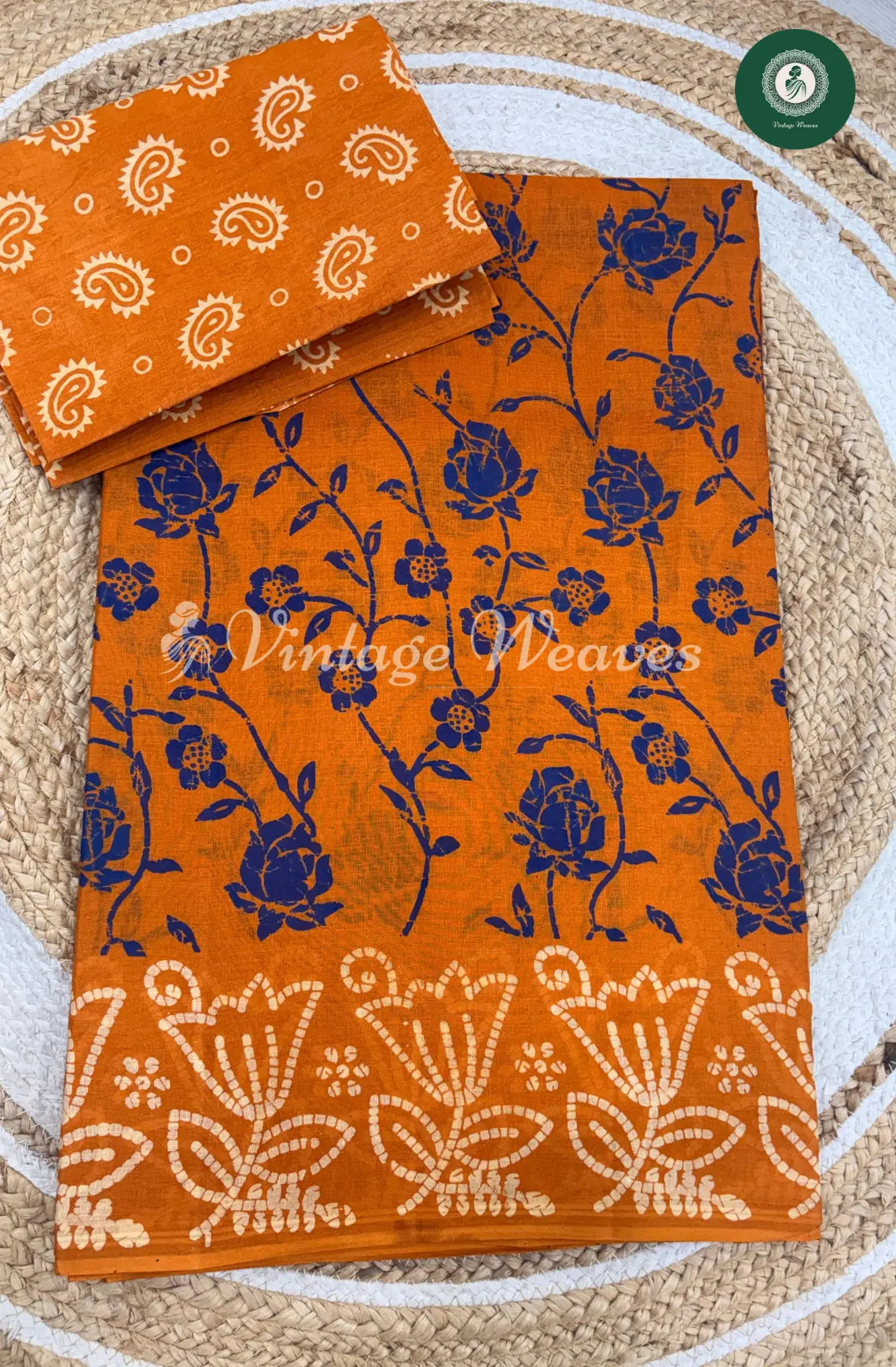 Dailywear Cotton Saree With Rose Print-MustardYellow