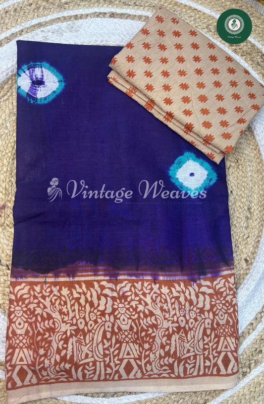 Dailywear Cotton Saree with Printed Border-Blue