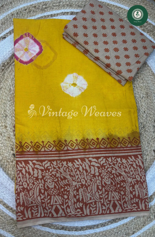 Dailywear Cotton Saree with Printed Border-Yellow