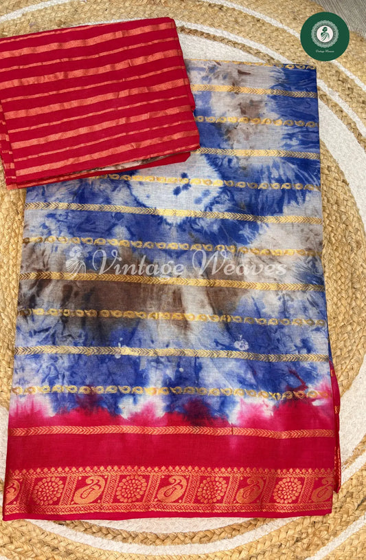 Daily wear Cotton Saree with Zari-Blue