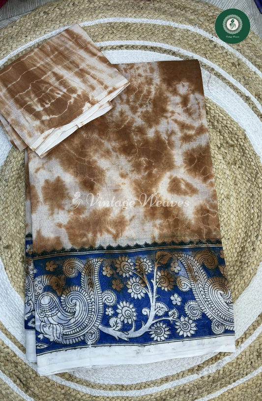 Dailywear Peacock Printed Cotton Saree-coffee