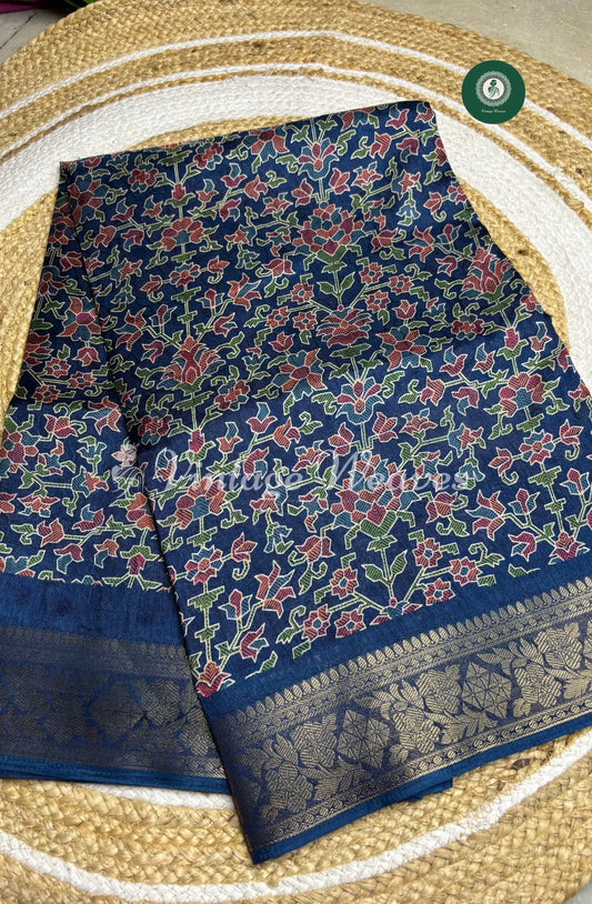Dola Silk  Saree With Floral Motiff-Blue