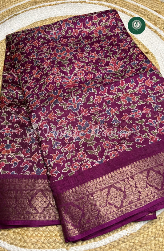 Dola Silk  Saree With Floral Motiff-Purple