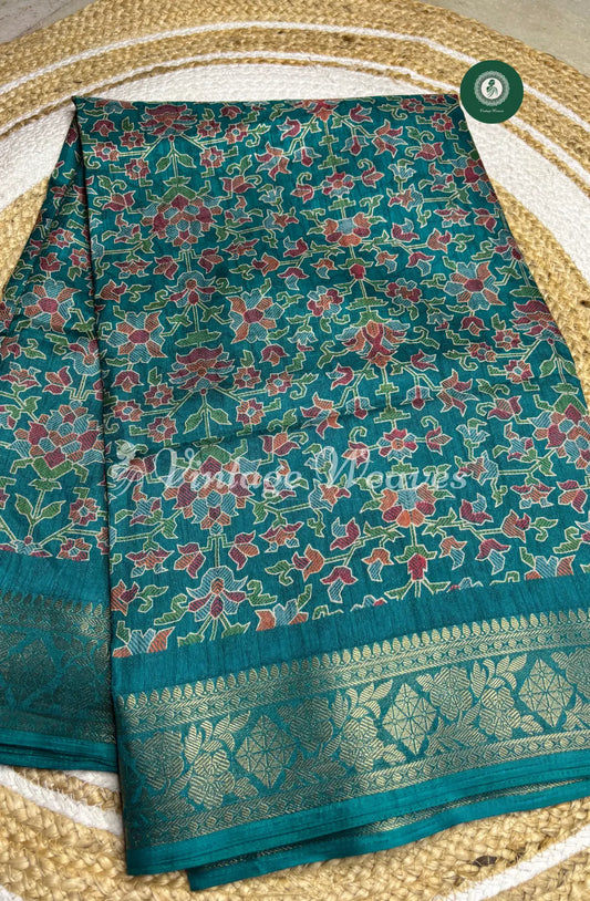 Dola Silk  Saree With Floral Motiff-RamaGreen