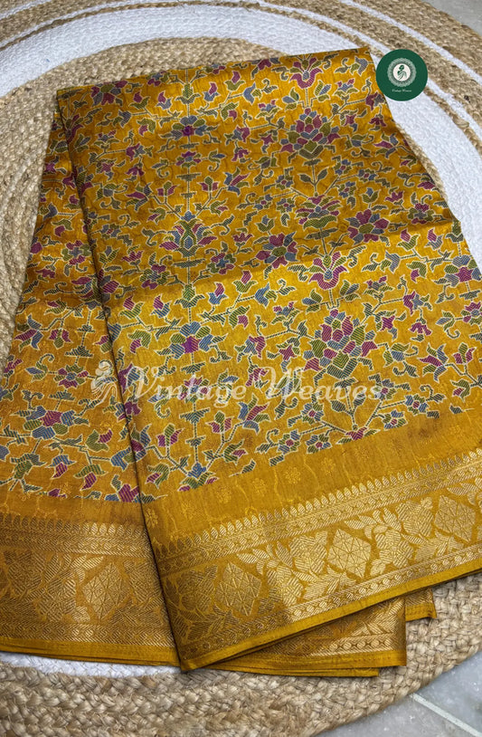 Dola Silk  Saree With Floral Motiff-Yellow