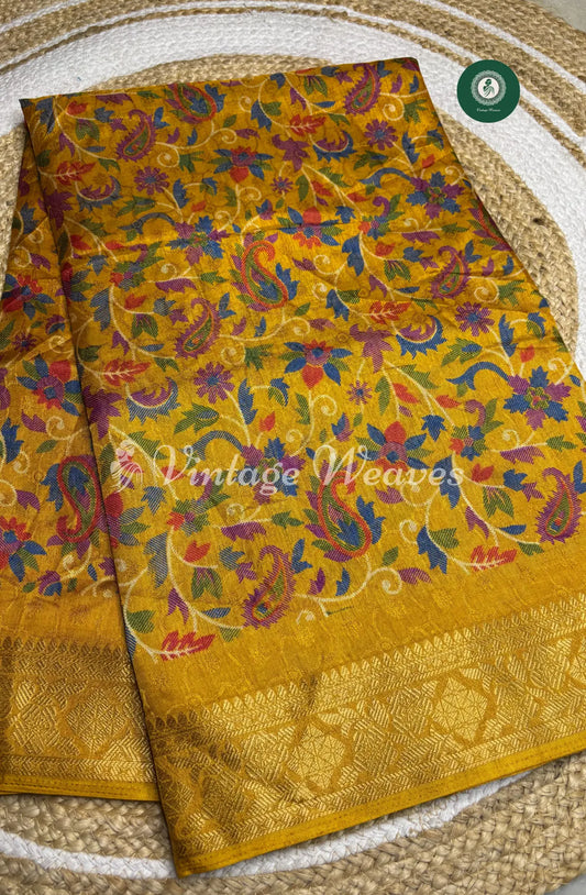 Dola Silk  Saree With Mango Motiff-Yellow