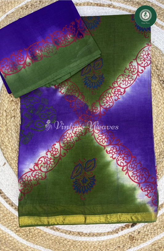 Doriya Cotton Saree Mixed Color With GoldPiping