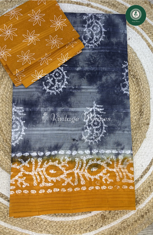 Doriya Cottonsaree Mango-GreyWithYellow