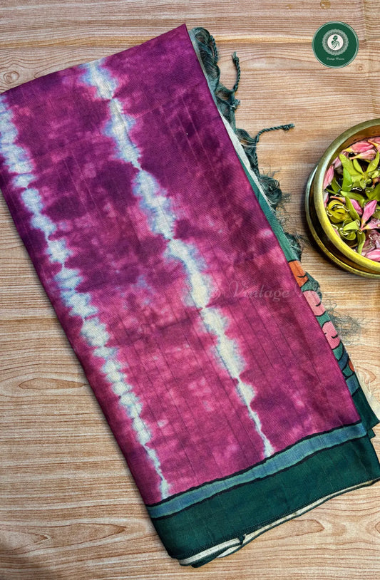 Fancy Tussar Soft Silk Saree with Kalamkari Pallu & Blouse - Pink