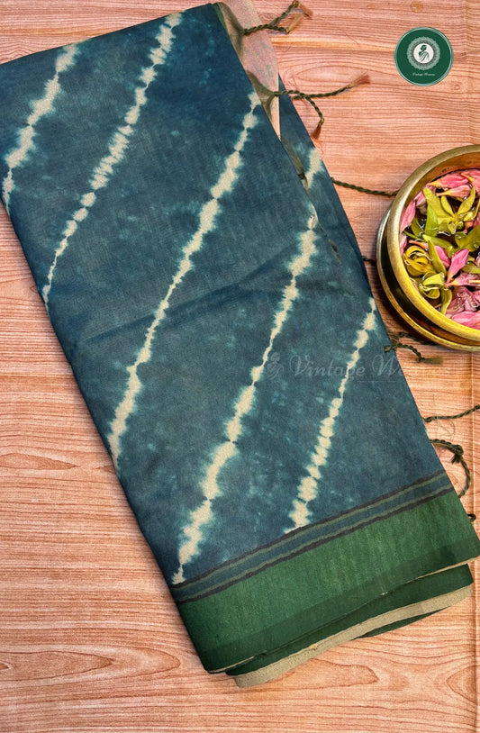 Fancy Tussar Soft Silk Saree with Kalamkari Pallu & Blouse - Teal