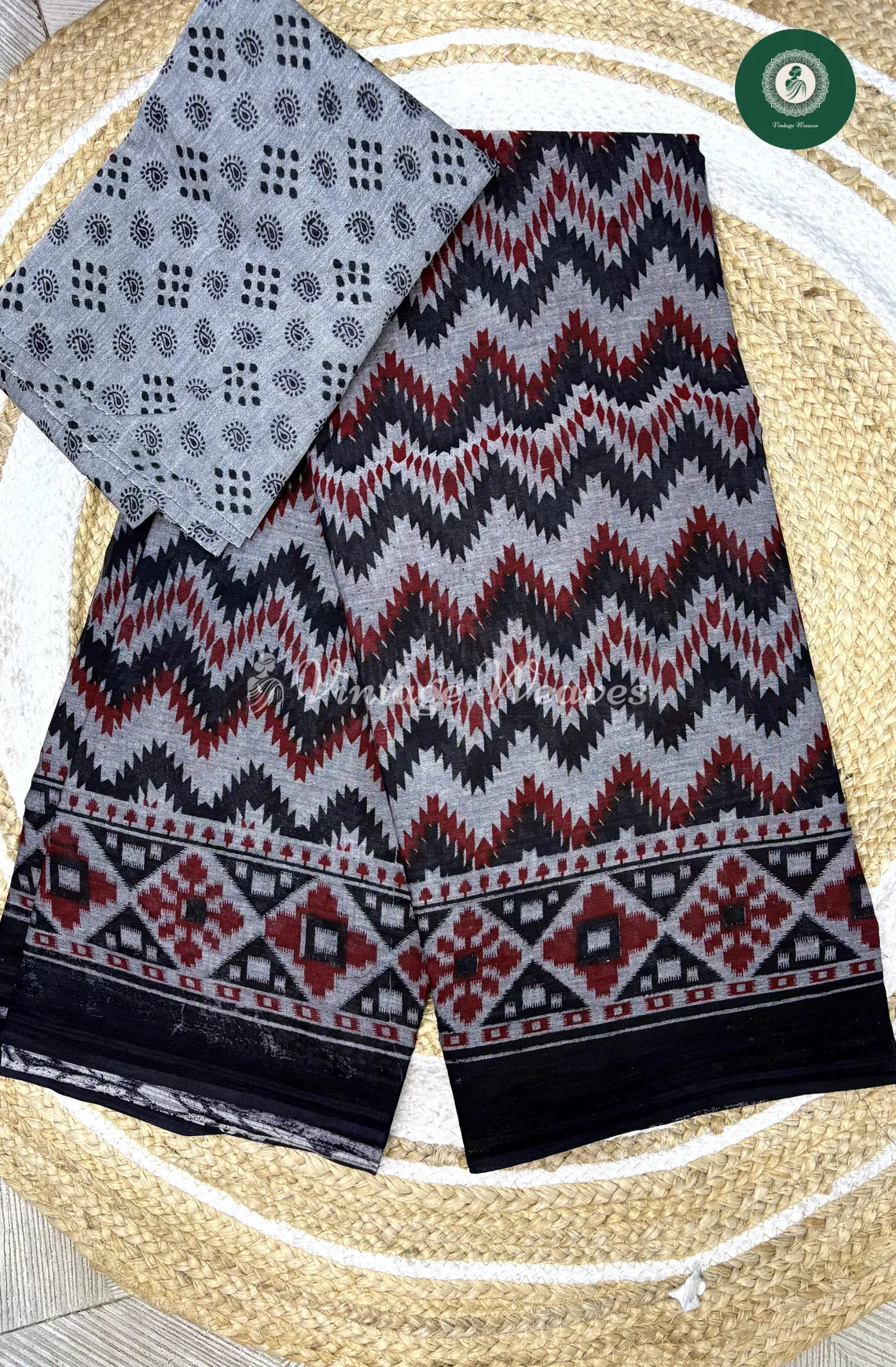 Grey Color Ikkat Printed Cotton Saree-ZigZag