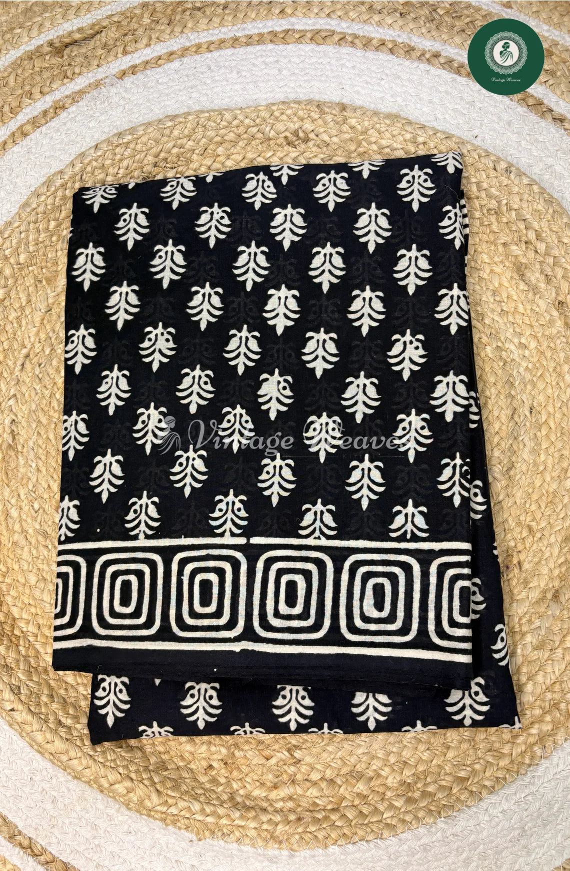HandBlock Printed Mul Cotton Saree-Black