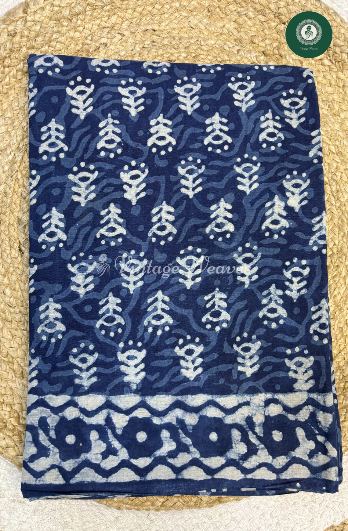 HandBlock Printed Mul Cotton Saree-Blue