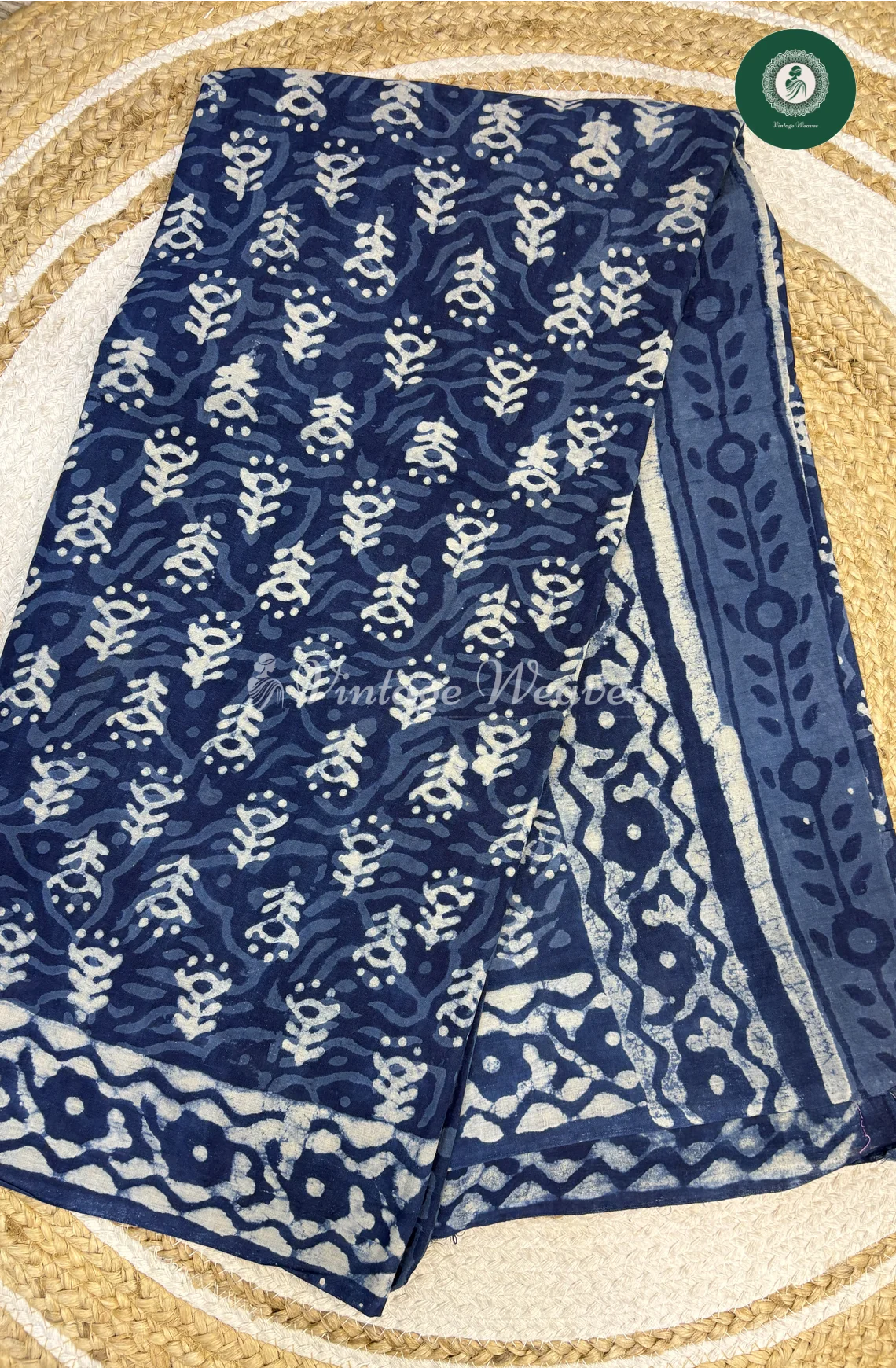 HandBlock Printed Mul Cotton Saree-Blue