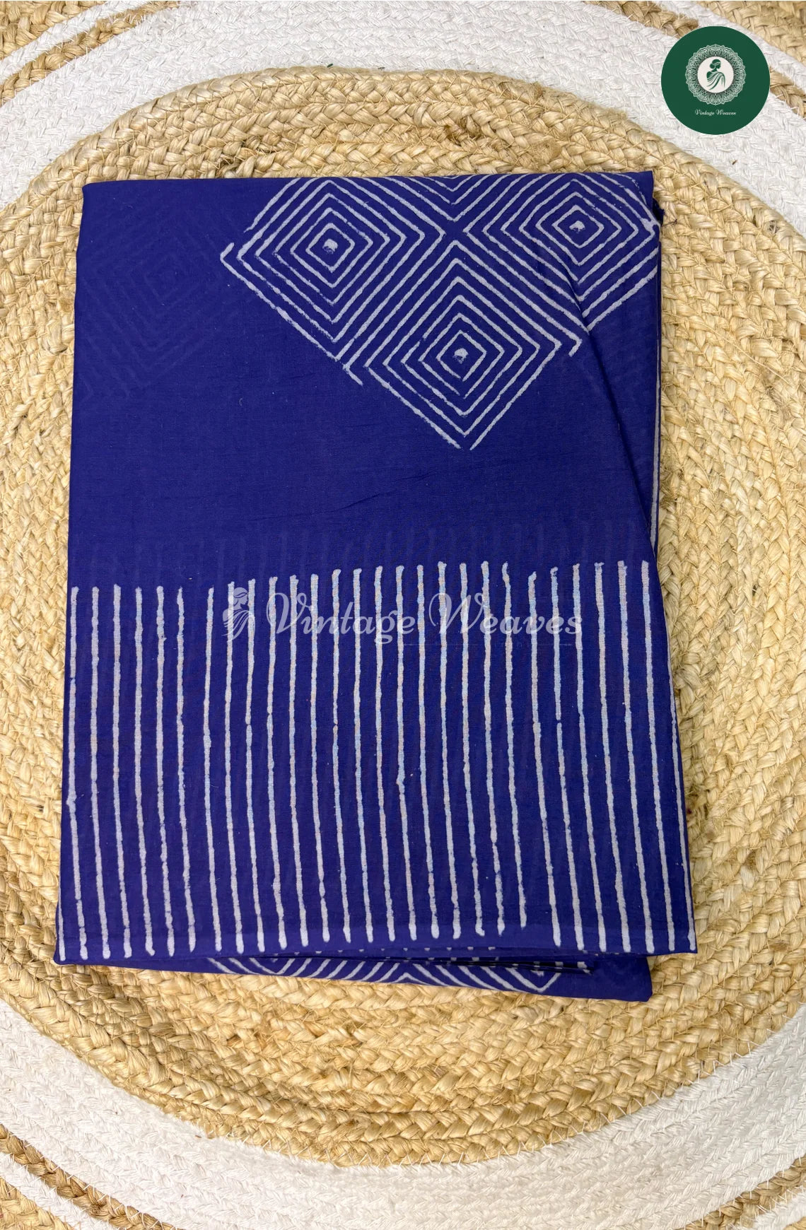 HandBlock Printed Mul Cotton Saree-Blue