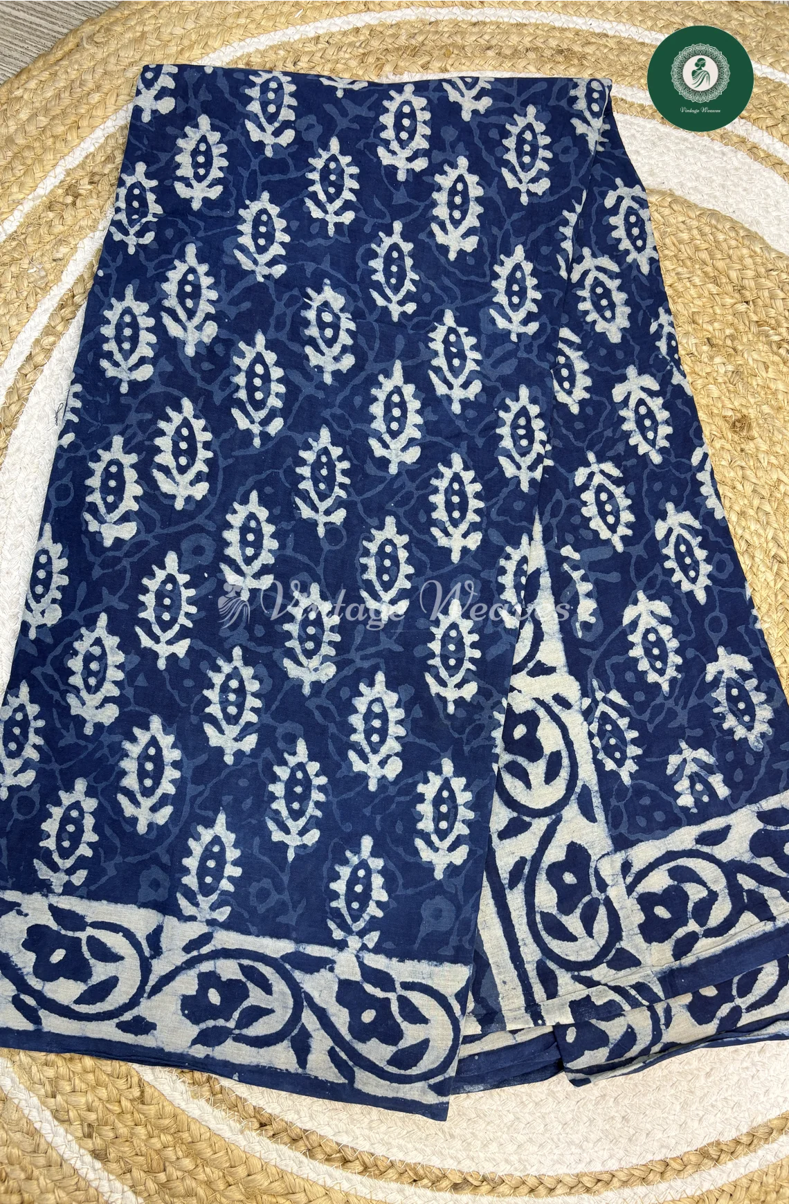 HandBlock Printed Mul Cotton Saree -Indigo