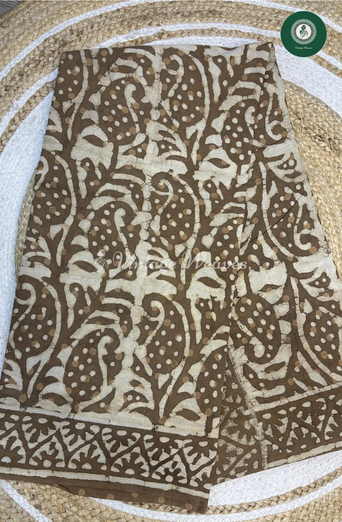 HandBlock Printed Mul Cotton Saree Mango-CoffeeBrown