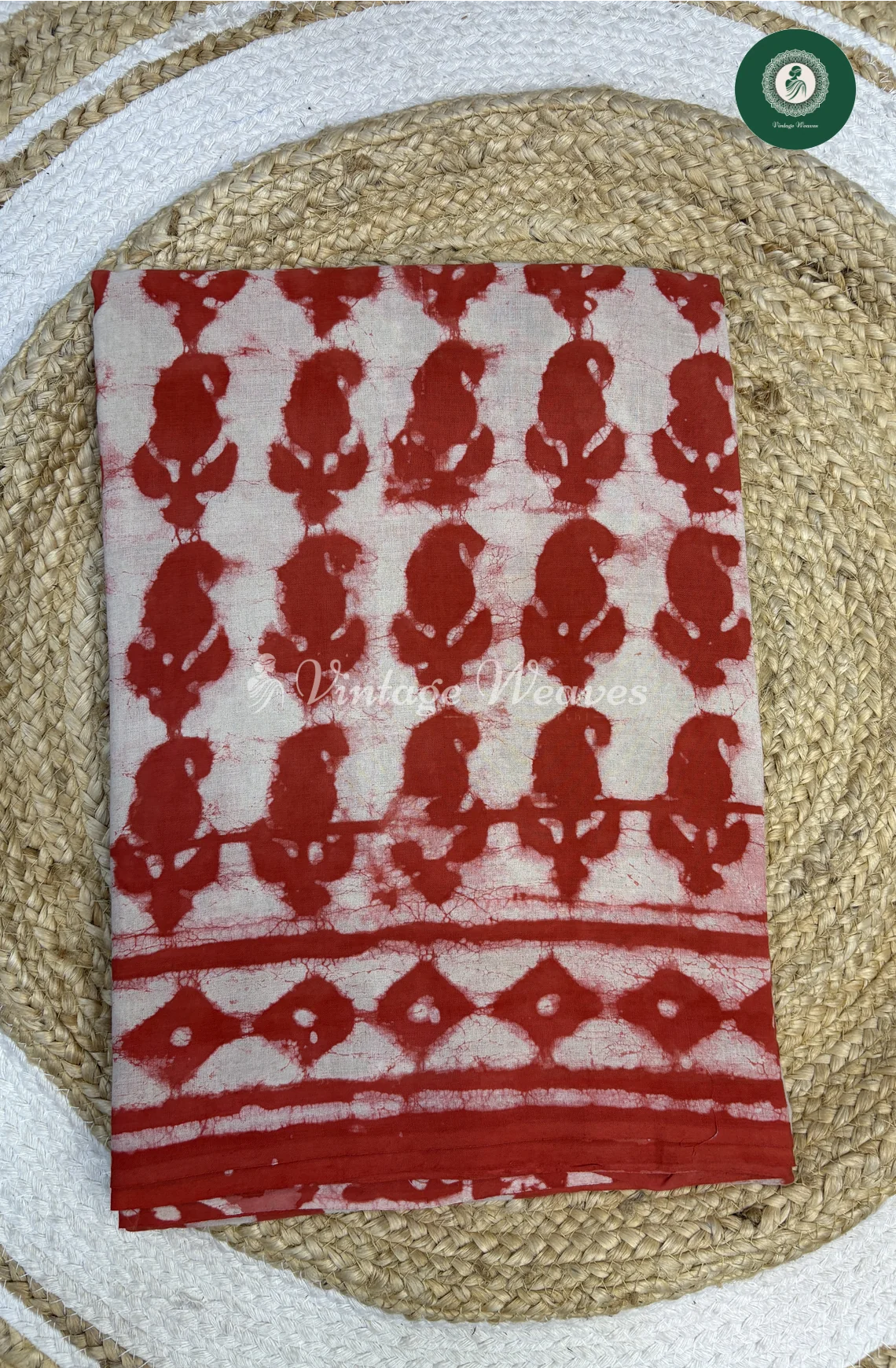 HandBlock Printed Mul Cotton Saree Mango-Orange