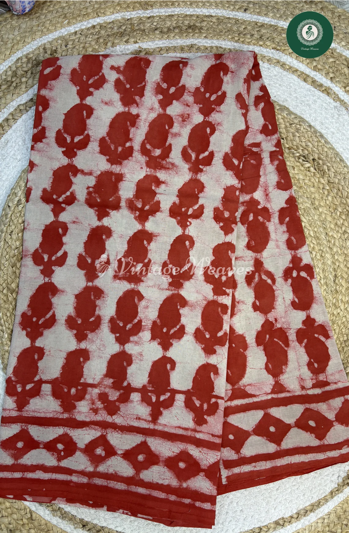 HandBlock Printed Mul Cotton Saree Mango-Orange