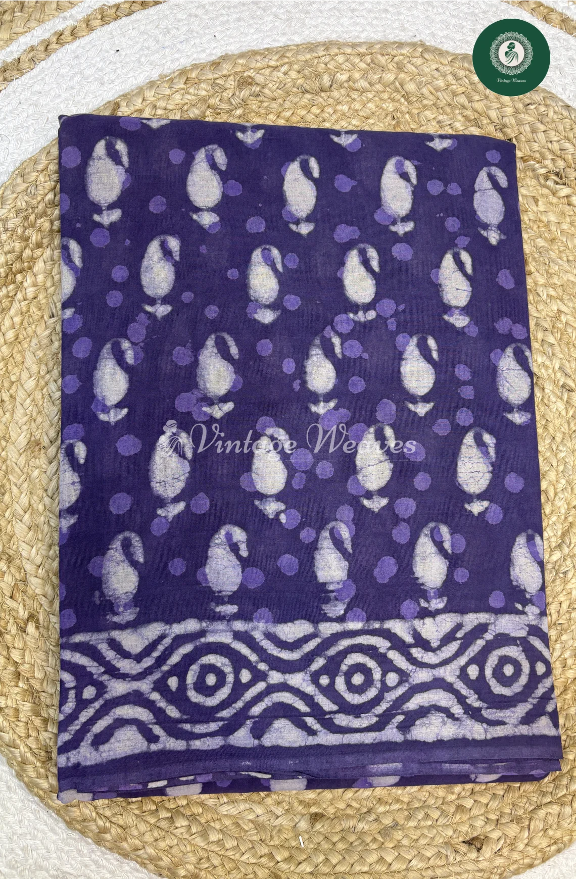 HandBlock Printed Mul Cotton Saree Mango-Purple