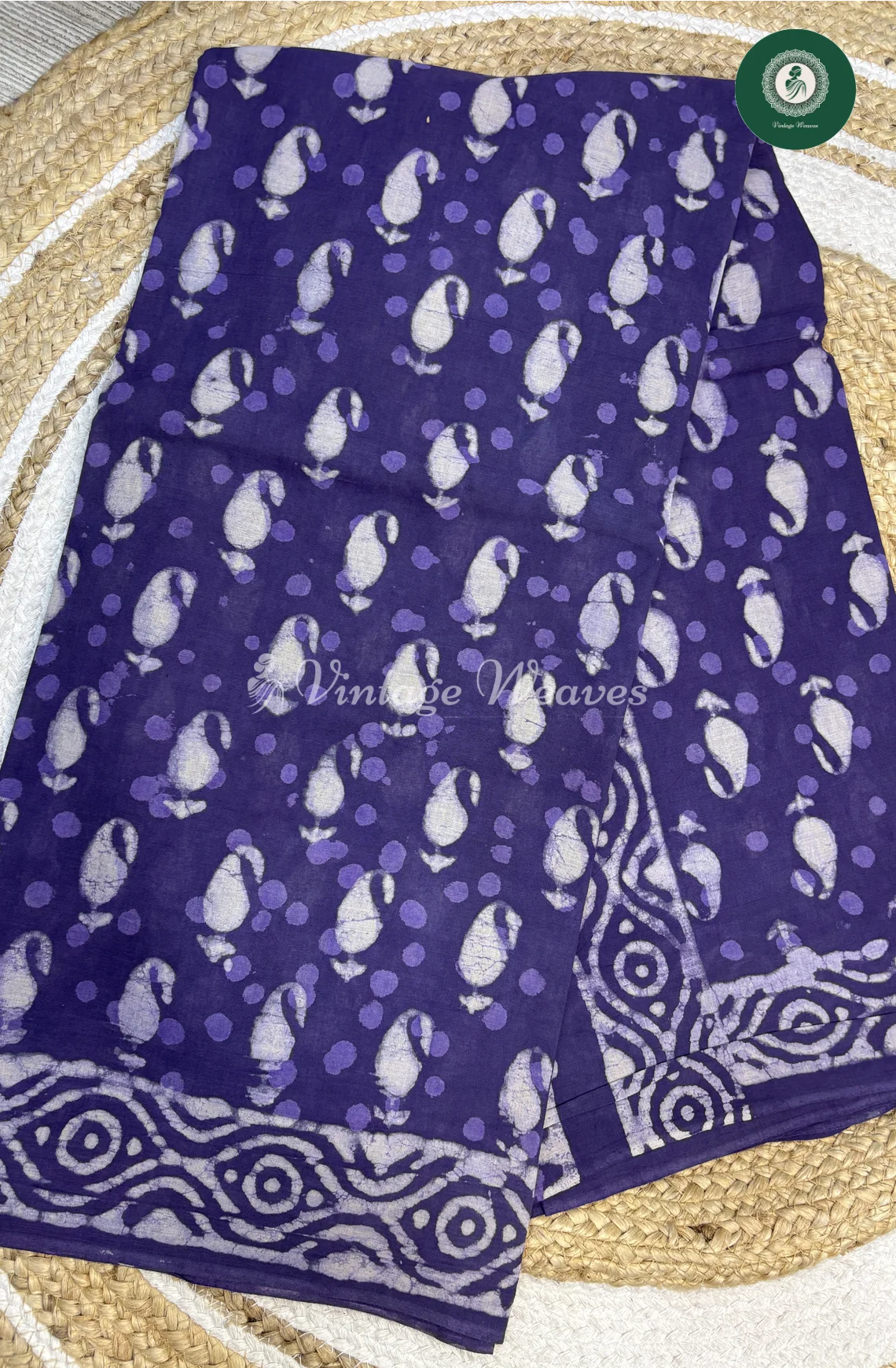 HandBlock Printed Mul Cotton Saree Mango-Purple
