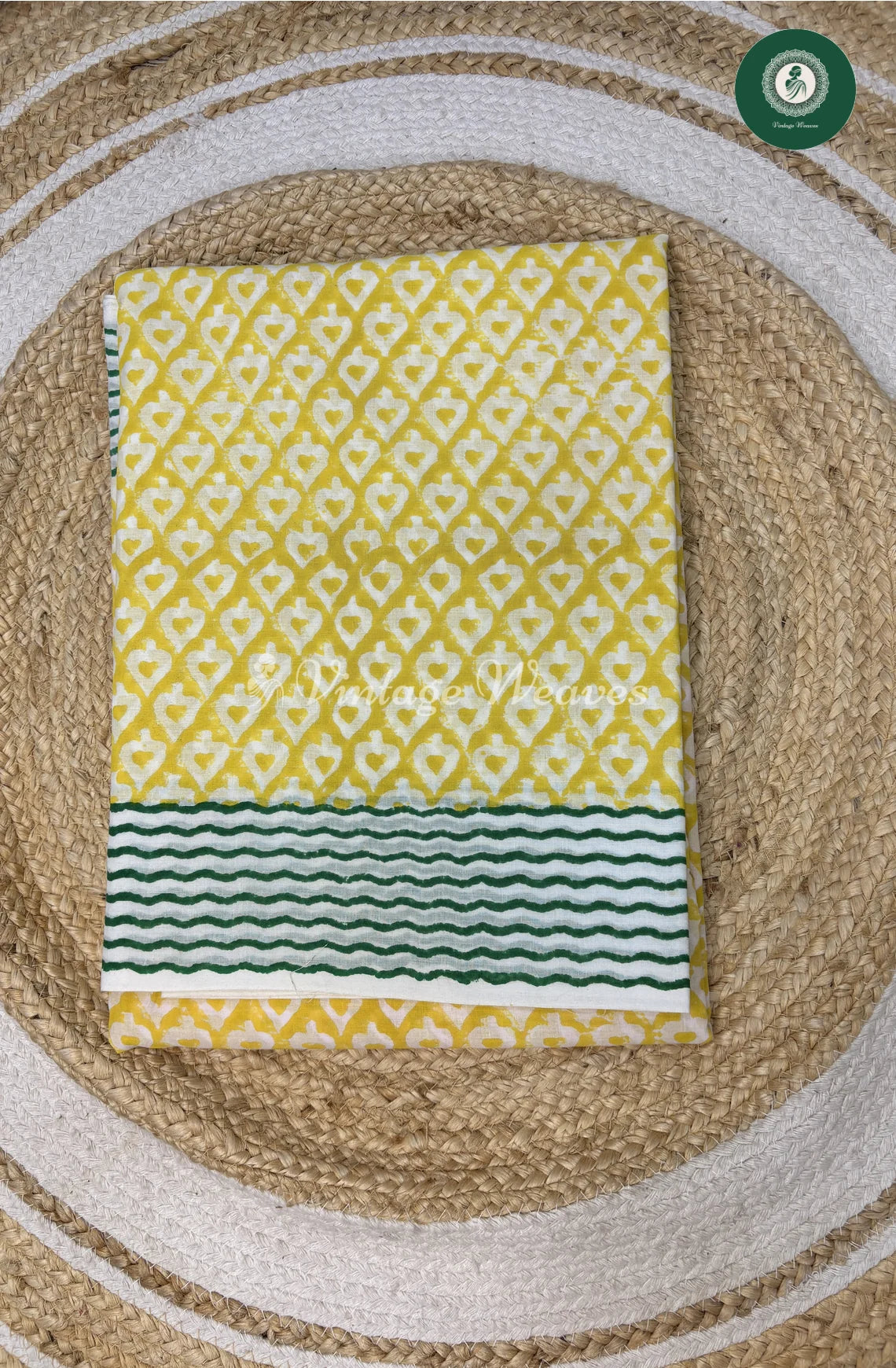 HandBlock Printed Mul Cotton Saree With ZigZagBorder-Yellow