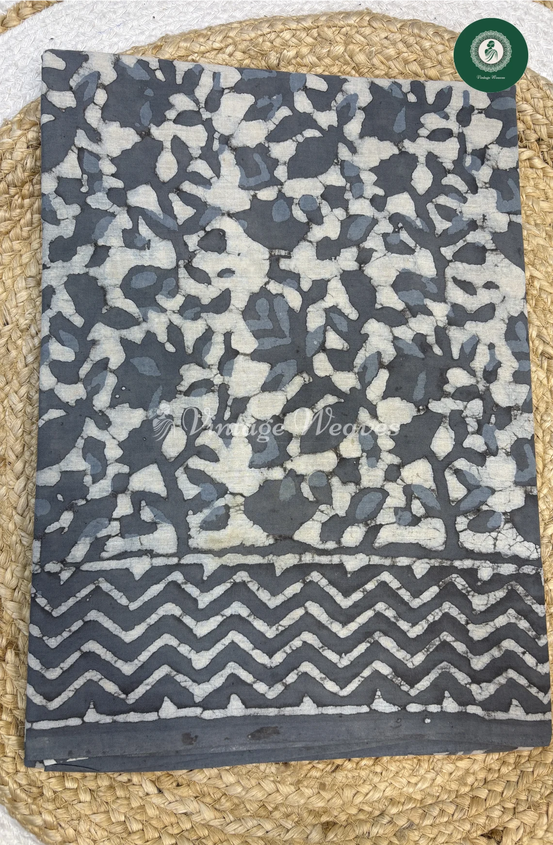 HandBlock Printed Mul Cotton Saree asymmetric-Grey