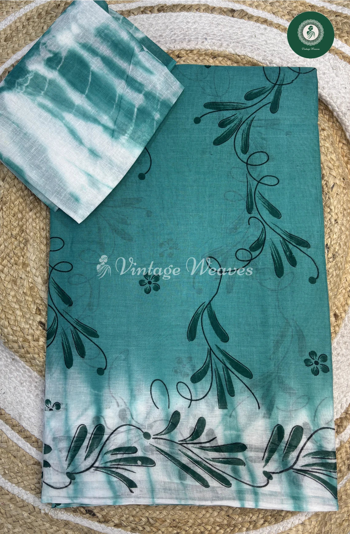 HandPainted Daily Wear Cotton Saree-Blue