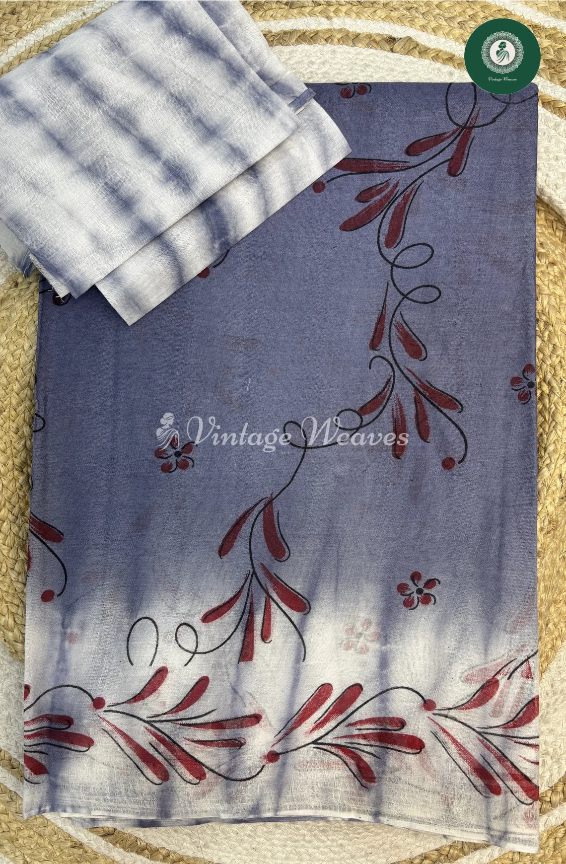 HandPainted Daily Wear Cotton Saree-Blue_1