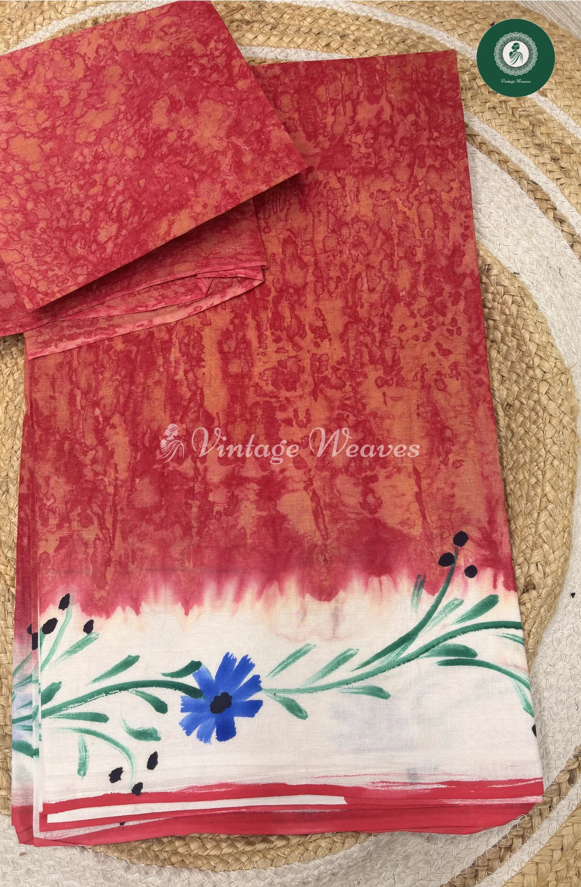 Hand Painted Daily Wear Cotton Saree-Pink