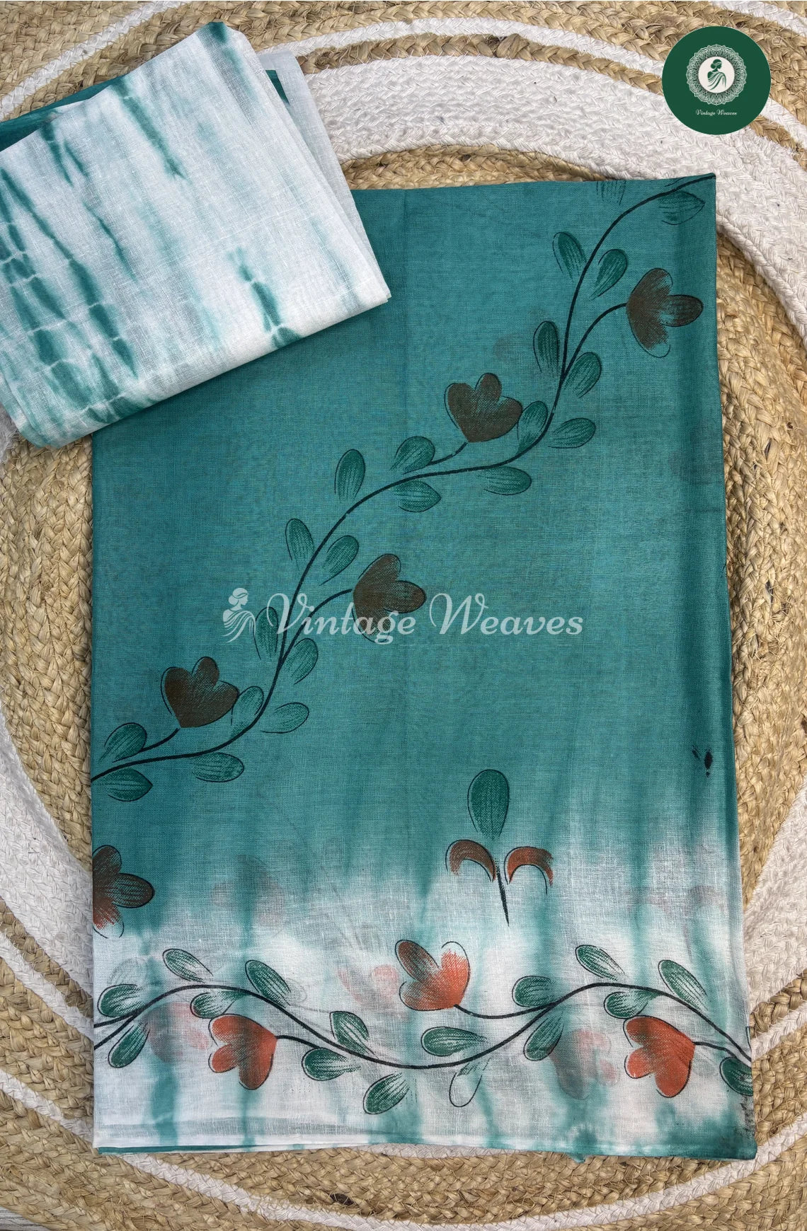 HandPainted Daily Wear Cotton SareeWith Flower-SkyBlue