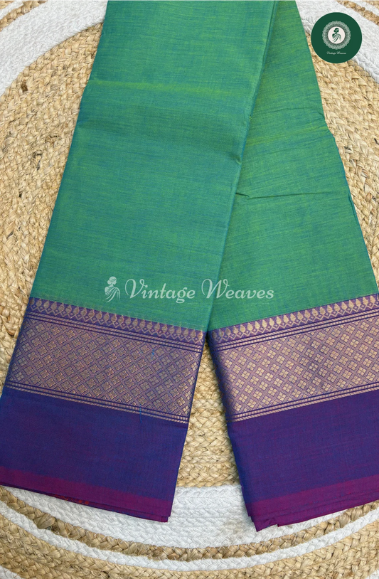Handloom Chettinad Cotton Saree-GreenWith Purple