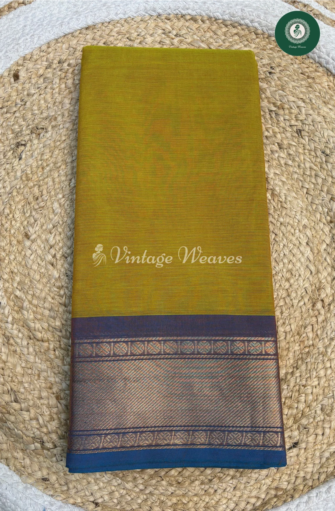 Handloom Chettinad Cotton Saree -Yellow With Blue_1