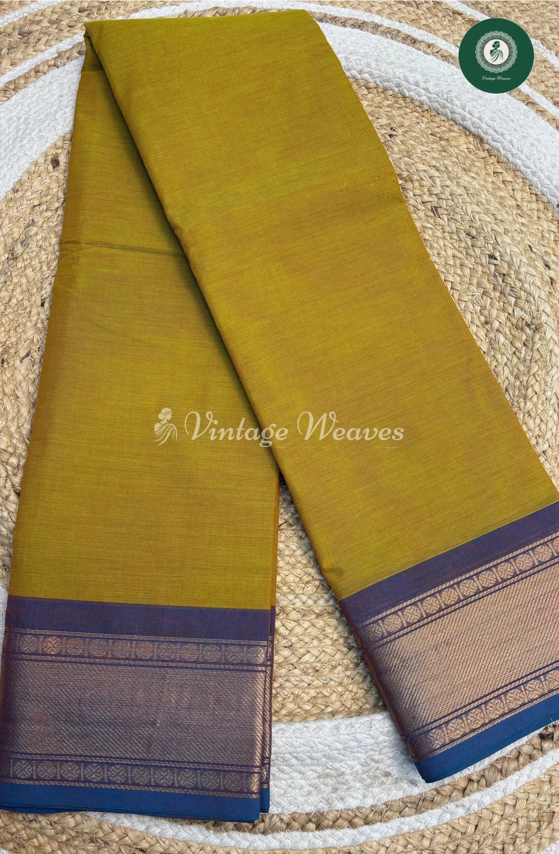 Handloom Chettinad Cotton Saree -Yellow With Blue_1