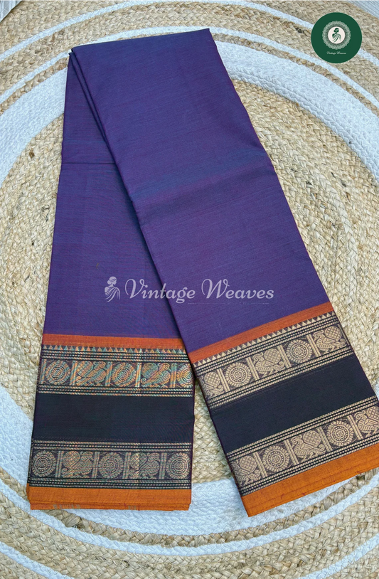 Handloom Chettinad Cotton Saree With DoubleBorder-Blue