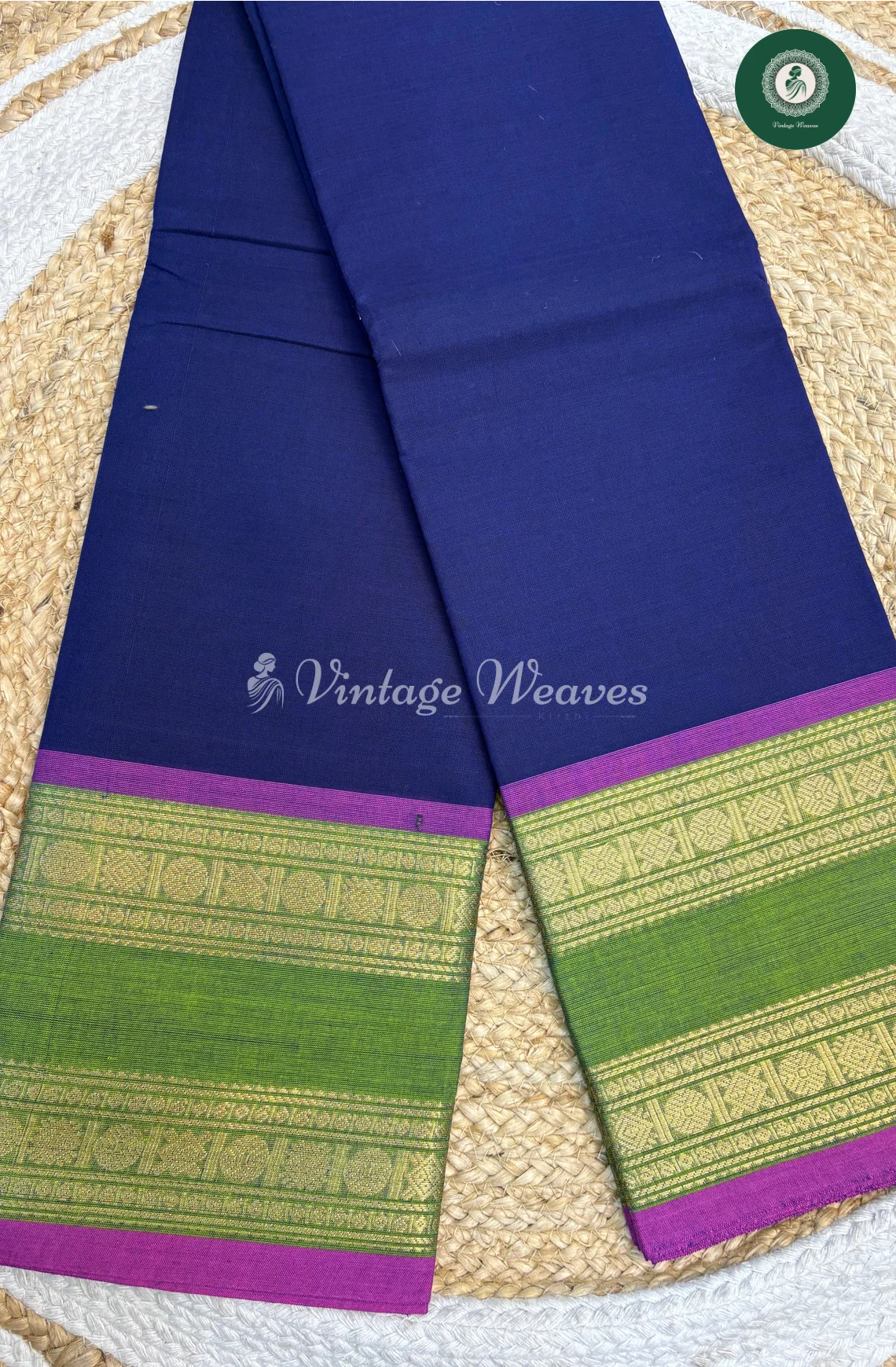 Handloom Chettinad Cotton Saree With DoubleBorder1-NavyBlue