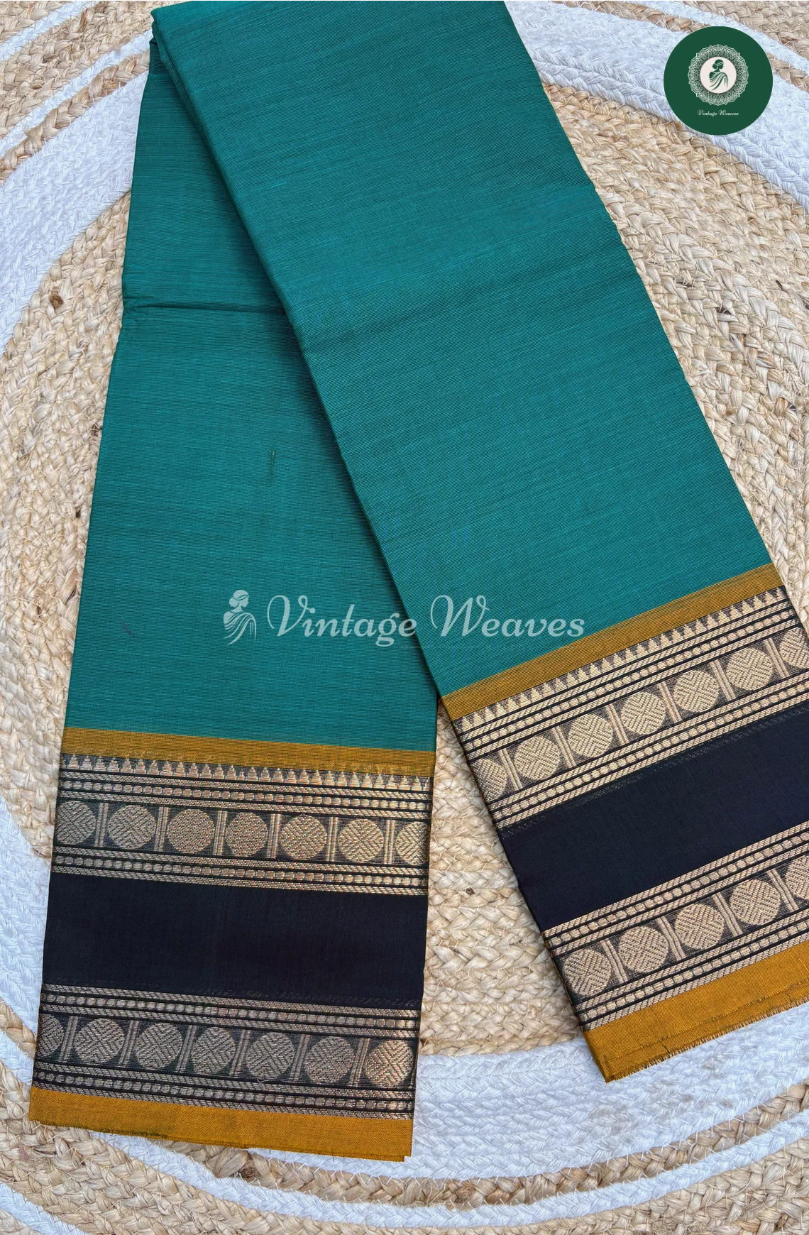 Handloom Chettinad Cotton Saree With DoubleBorder1-TealBlue