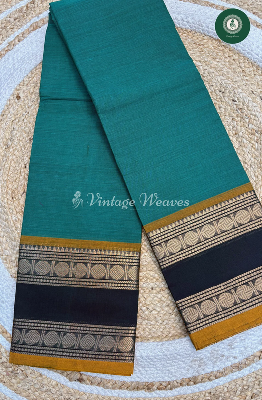 Handloom Chettinad Cotton Saree With DoubleBorder1-TealBlue