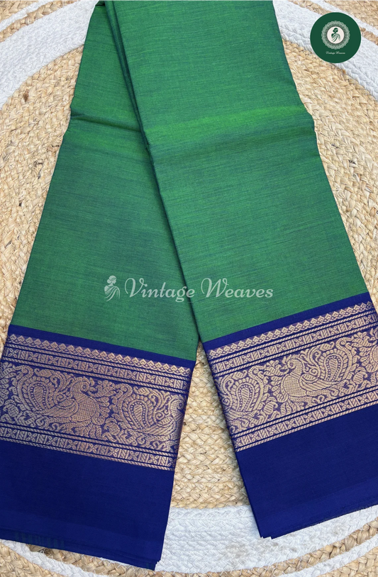 Handloom Chettinad Cotton Saree With PeacockMotiff-Skyblue