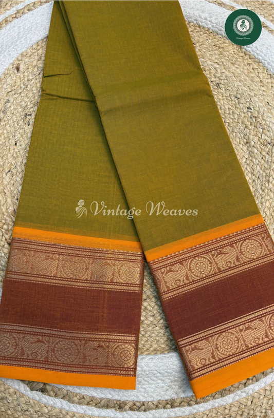 Handloom Chettinad Cotton With DoubleBorder-GoldenYellow