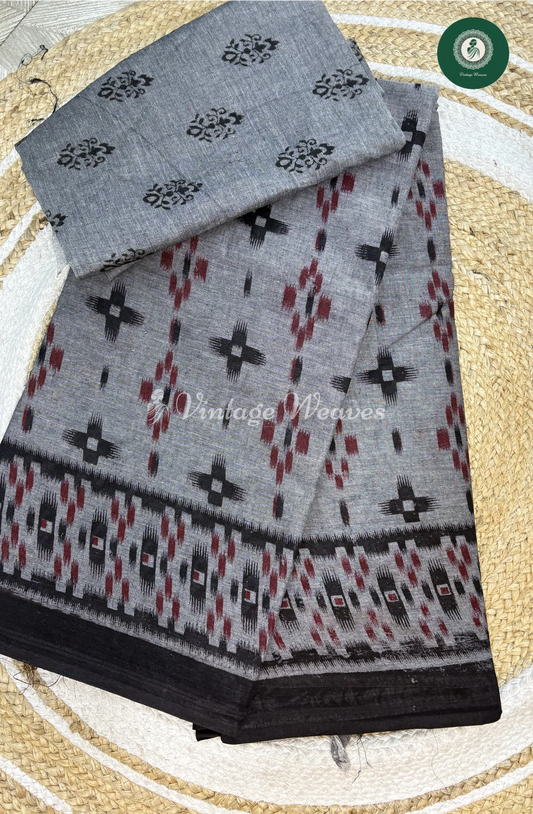Ikkat Printed Jutecotton DailyWear Saree-Grey