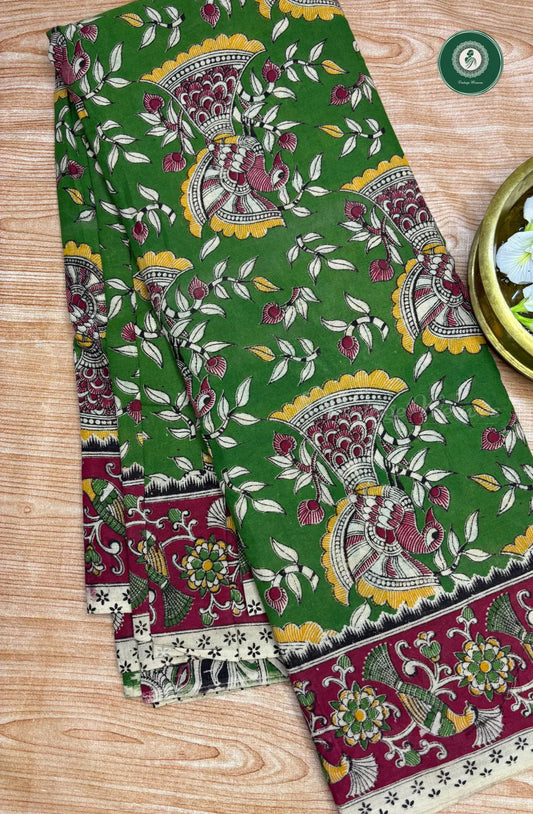 kalamkari mulcotton saree-green