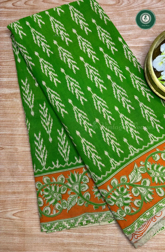 kalamkari mulcotton saree-lightgreen